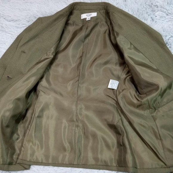 Le Suit Essentials Womens Suit Jacket Blazer Green Petite 6P Button Lined Pocket - Picture 3 of 10